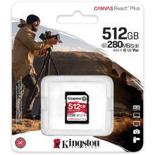 KINGSTON SD MEMORY CARD CANVAS REACT PLUS V60 CLASS 10, UHS-II, U3 FOR 4K CAMERAS SDR2V6 (512GB)